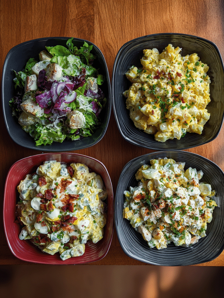 Salad Recipes That Actually Taste Like Dinner Salad recipes variety bowls with creamy potato and green salads