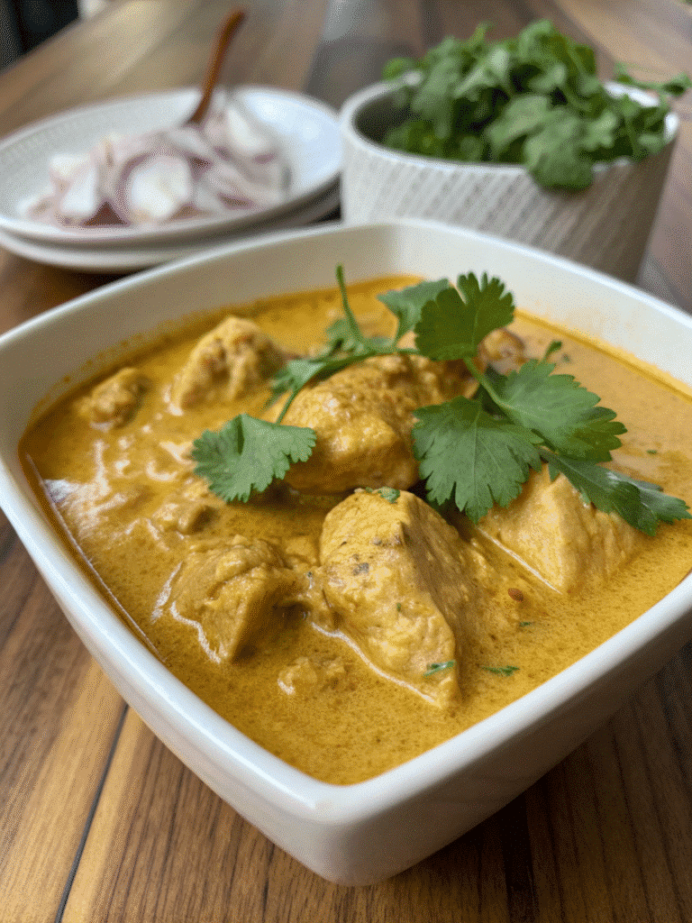 Chicken curry served in creamy golden sauce