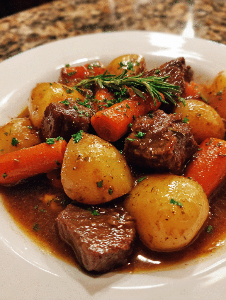 Crockpot beef stew with potatoes and carrots