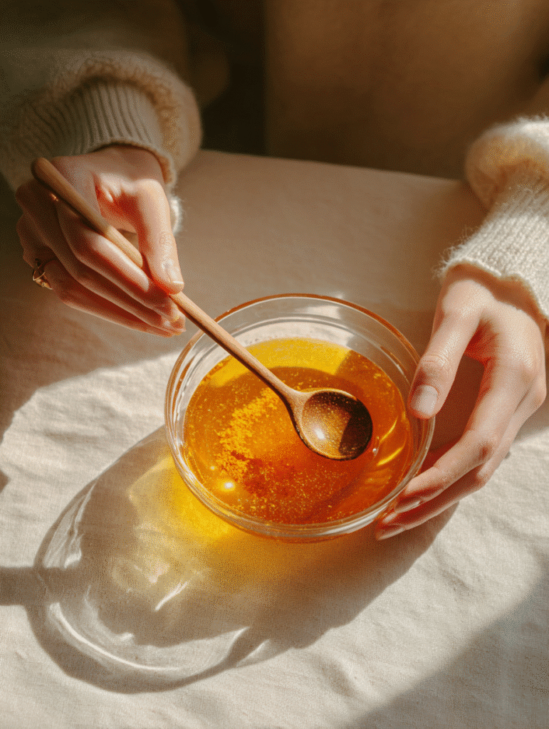 Honey trick recipe for memory loss being mixed in a glass bowl