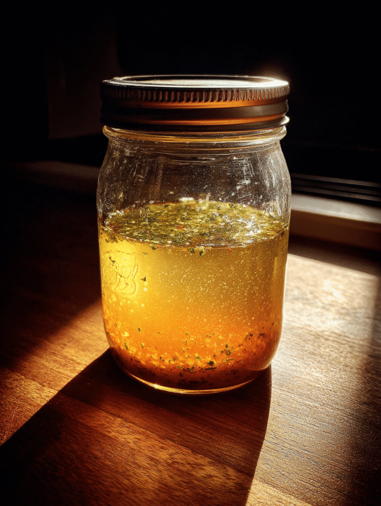Pasta Salad Dressing pasta salad dressing in a glass jar