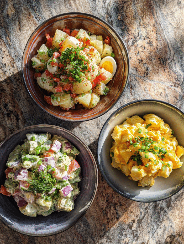 Salad Recipes That Actually Taste Like Dinner Salad recipes with creamy potato, green garden, and bacon-loaded salads