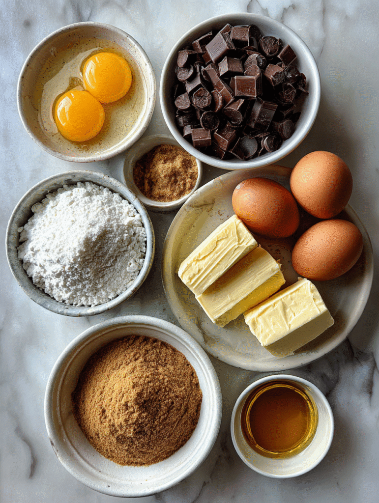 Easy Chocolate Chip Cookie Recipe Chocolate chip cookie recipe ingredients including brown sugar, eggs, butter, and chocolate chips