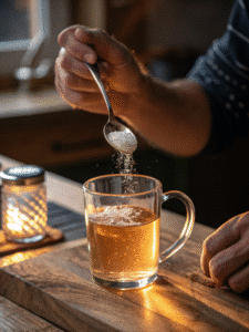 Mixing horse salt trick for men in warm water