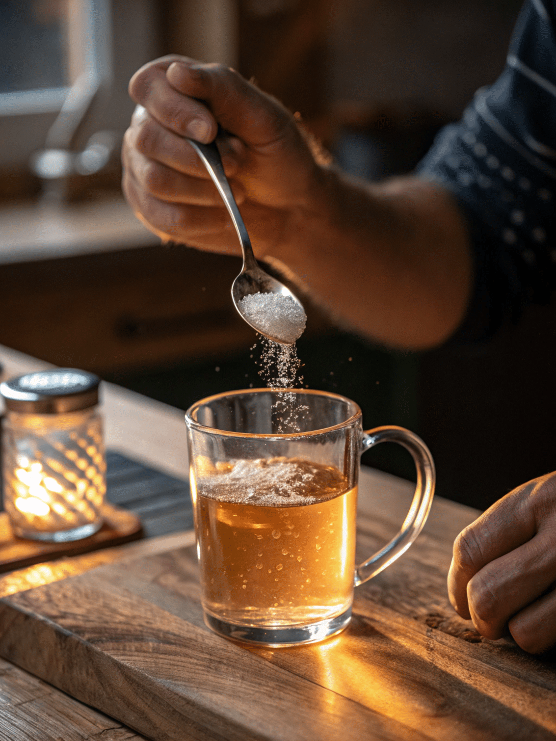 Mixing horse salt trick for men in warm water