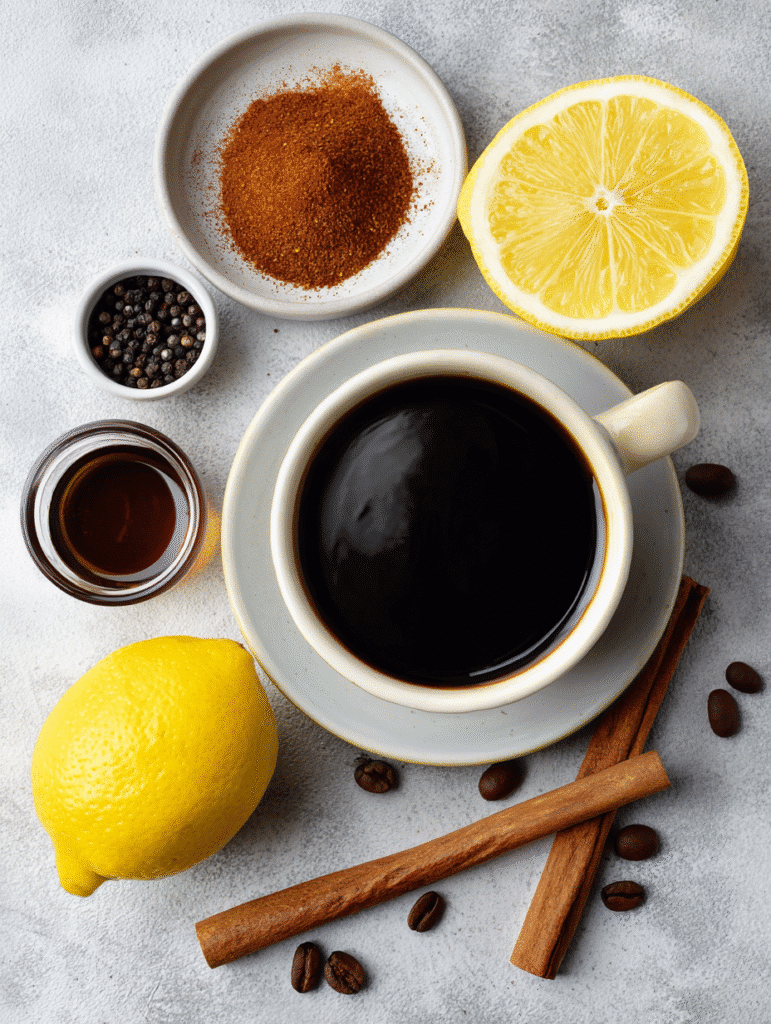 Jillian Michaels coffee trick recipe ingredients on wooden board