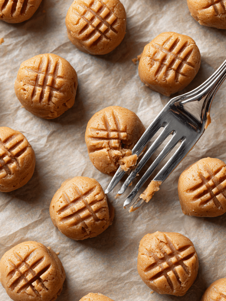Easy Peanut Butter Cookie Recipe Peanut butter cookie recipe dough fork marks step