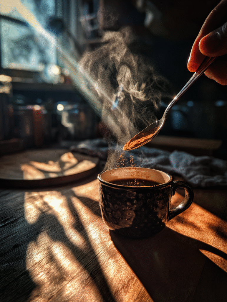 Coffee Trick for Weight Loss stirring cinnamon into coffee