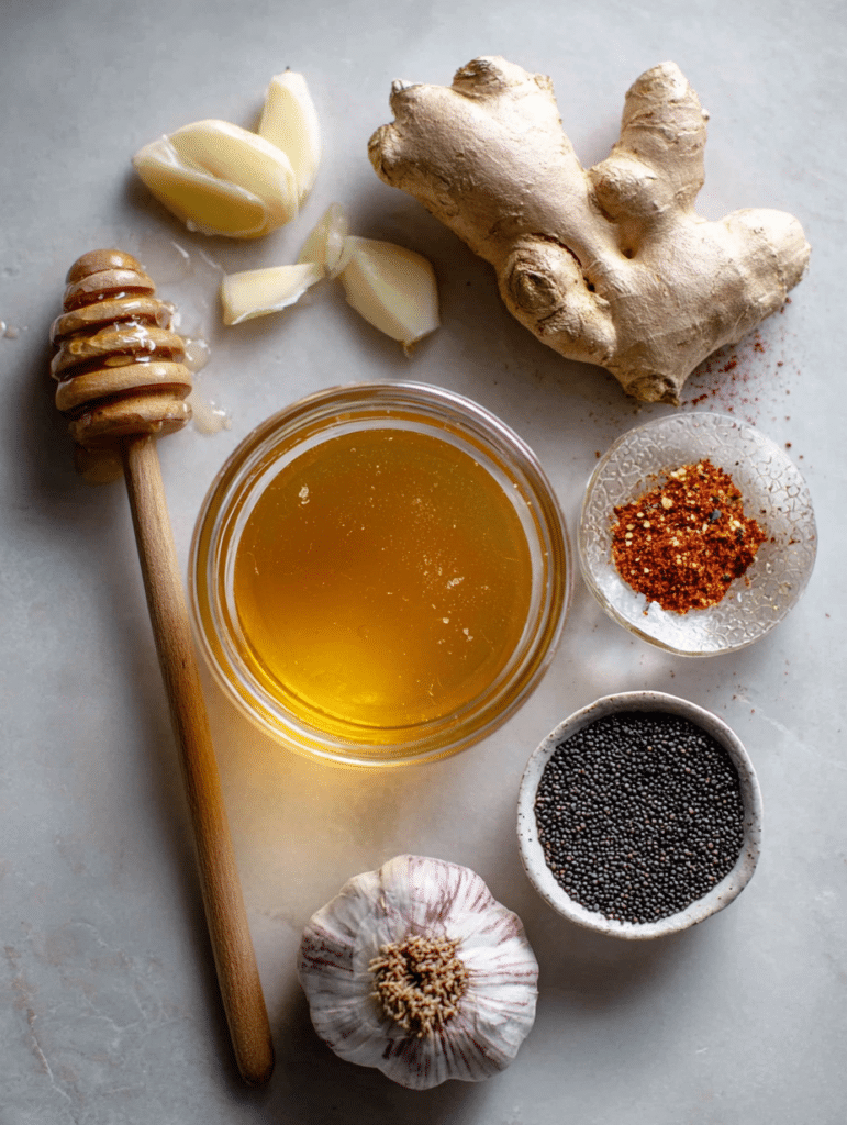Honey trick for men recipe raw ingredients on table