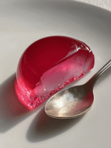 Pink gelatin recipe in a glass bowl