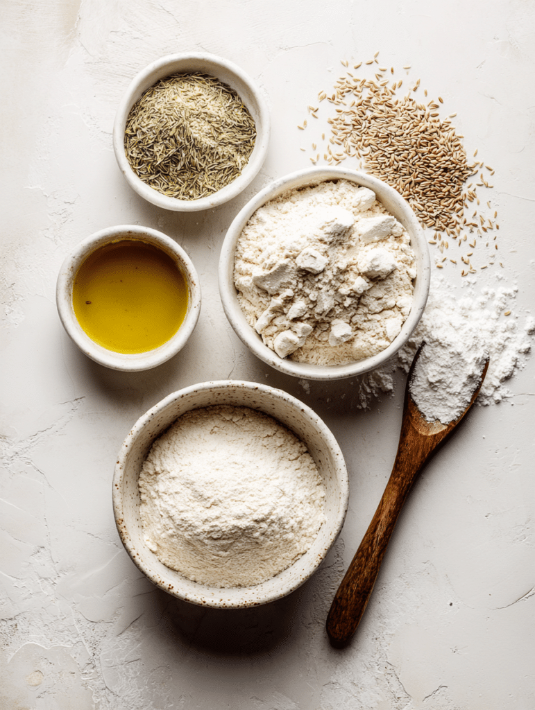 Gluten free bread recipe ingredients laid out on counter