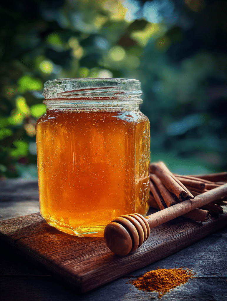 Asian Honey Protocol Recipe Asian honey protocol recipe prepared in glass jar with turmeric and cinnamon
