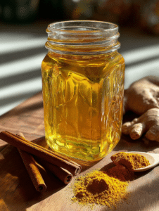 Dr Gupta honey recipe in glass jar with spices