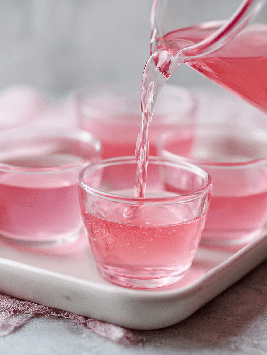 pouring kelly clarkson pink gelatin recipe into molds