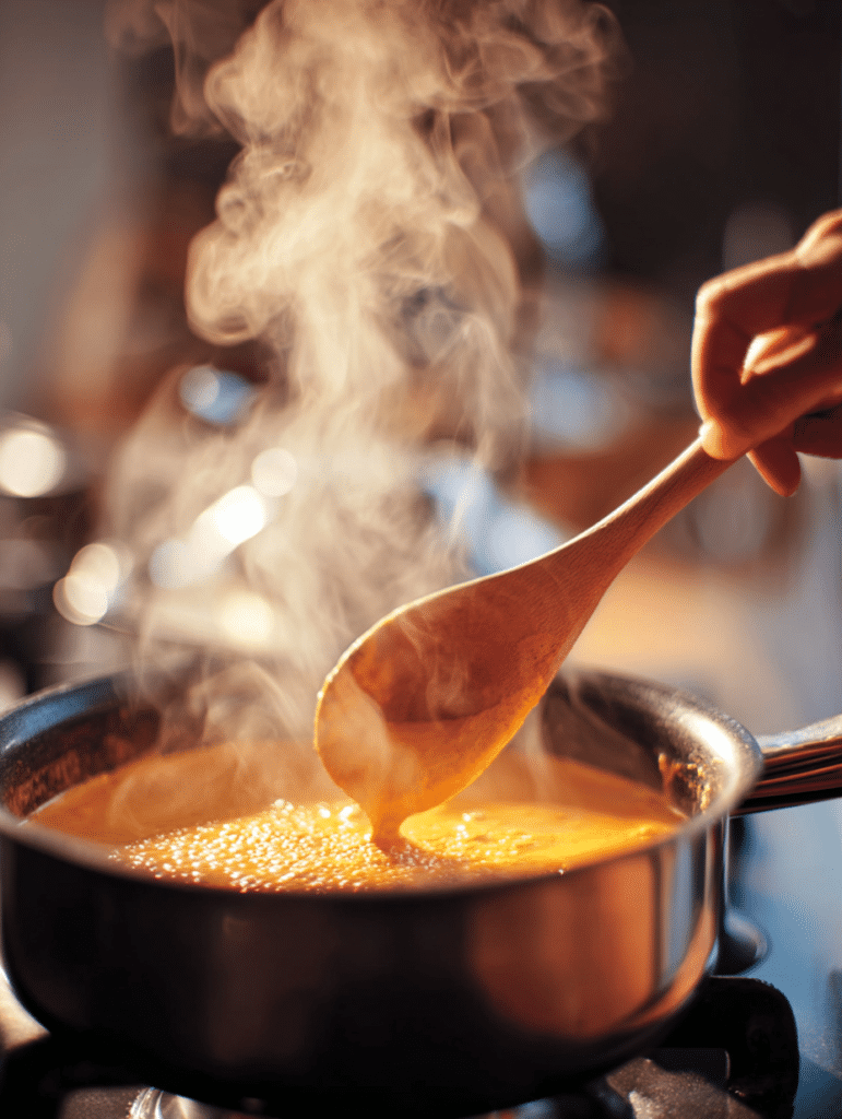 heating turmeric golden milk recipe on stovetop