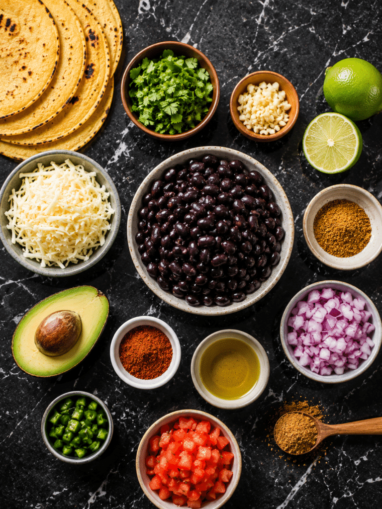 Crispy Black Bean Tacos That Turn Golden and Crunchy Every Time Black bean tacos ingredients prepared for cooking