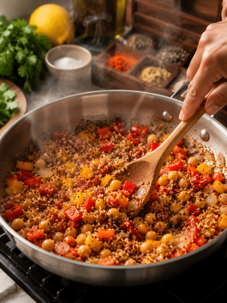 Cooking One Pot Moroccan-Inspired Chickpea Quinoa Salad