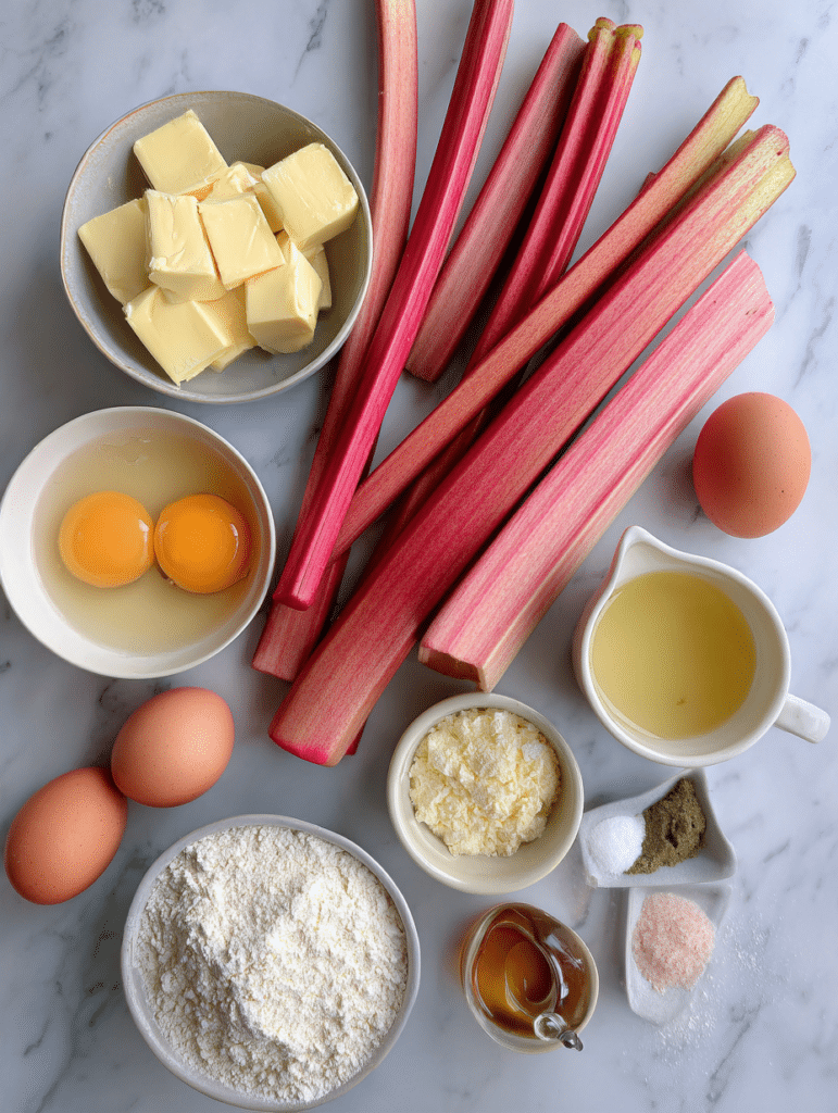 ingredients for easy rhubarb custard bars recipe
