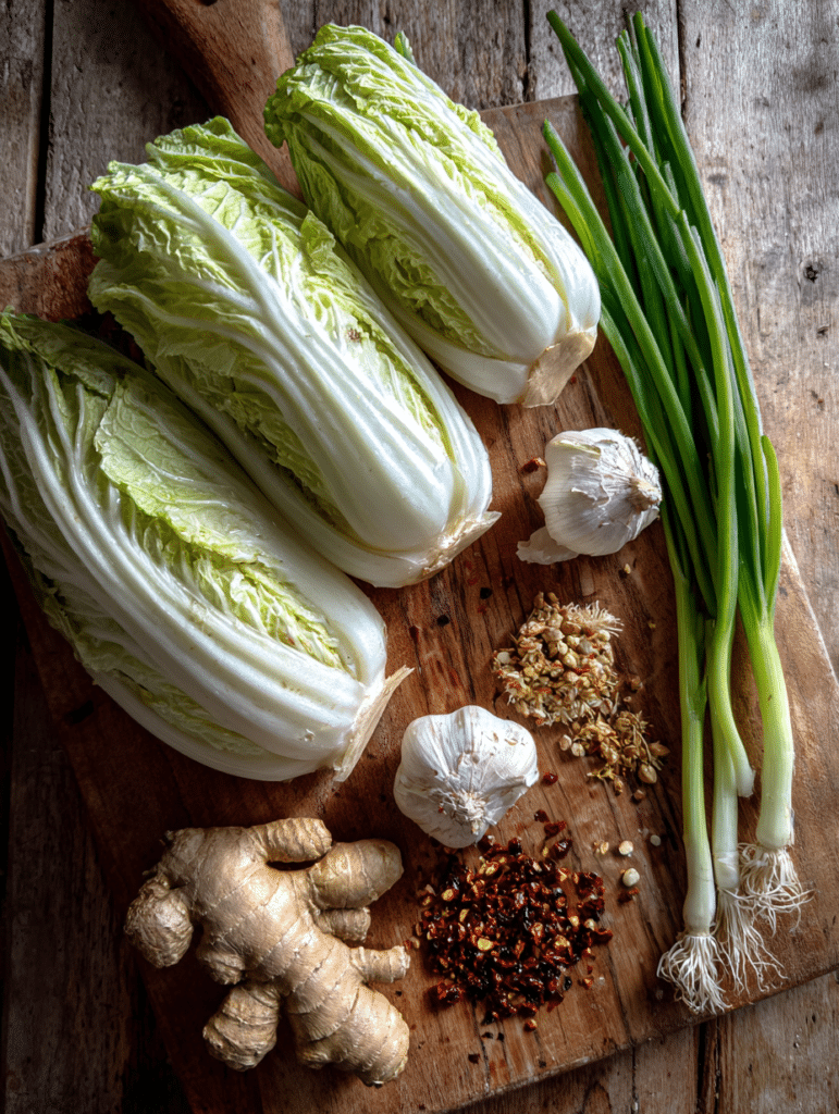 fermented cabbage kimchi ingredients napa cabbage garlic ginger