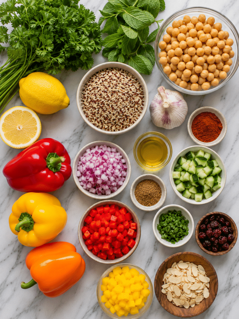 Ingredients for One Pot Moroccan-Inspired Chickpea Quinoa Salad