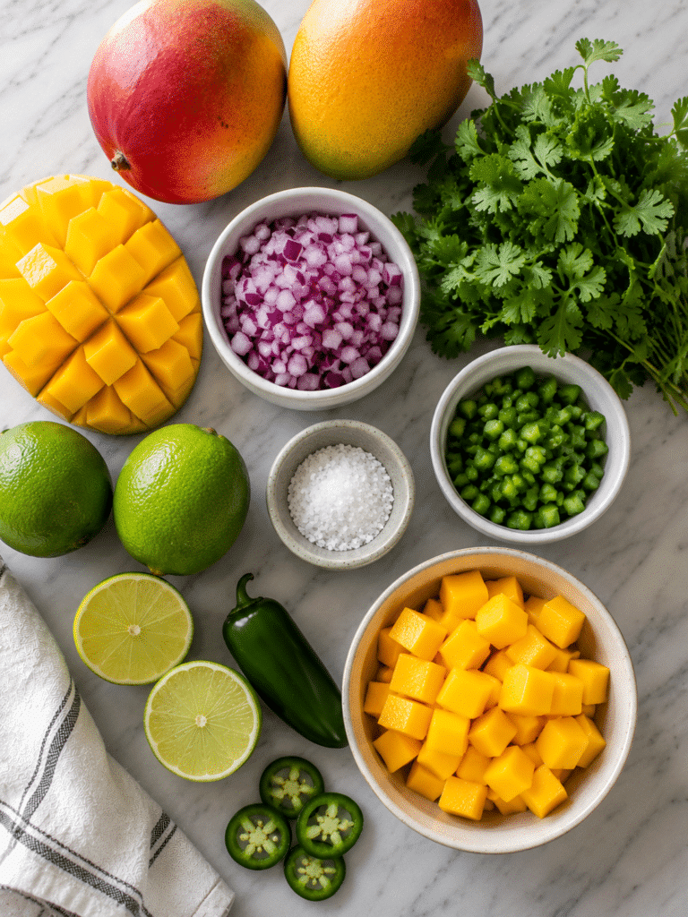Ingredients for fresh mango salsa recipe