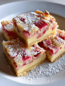 rhubarb custard bars recipe with creamy custard and buttery crust