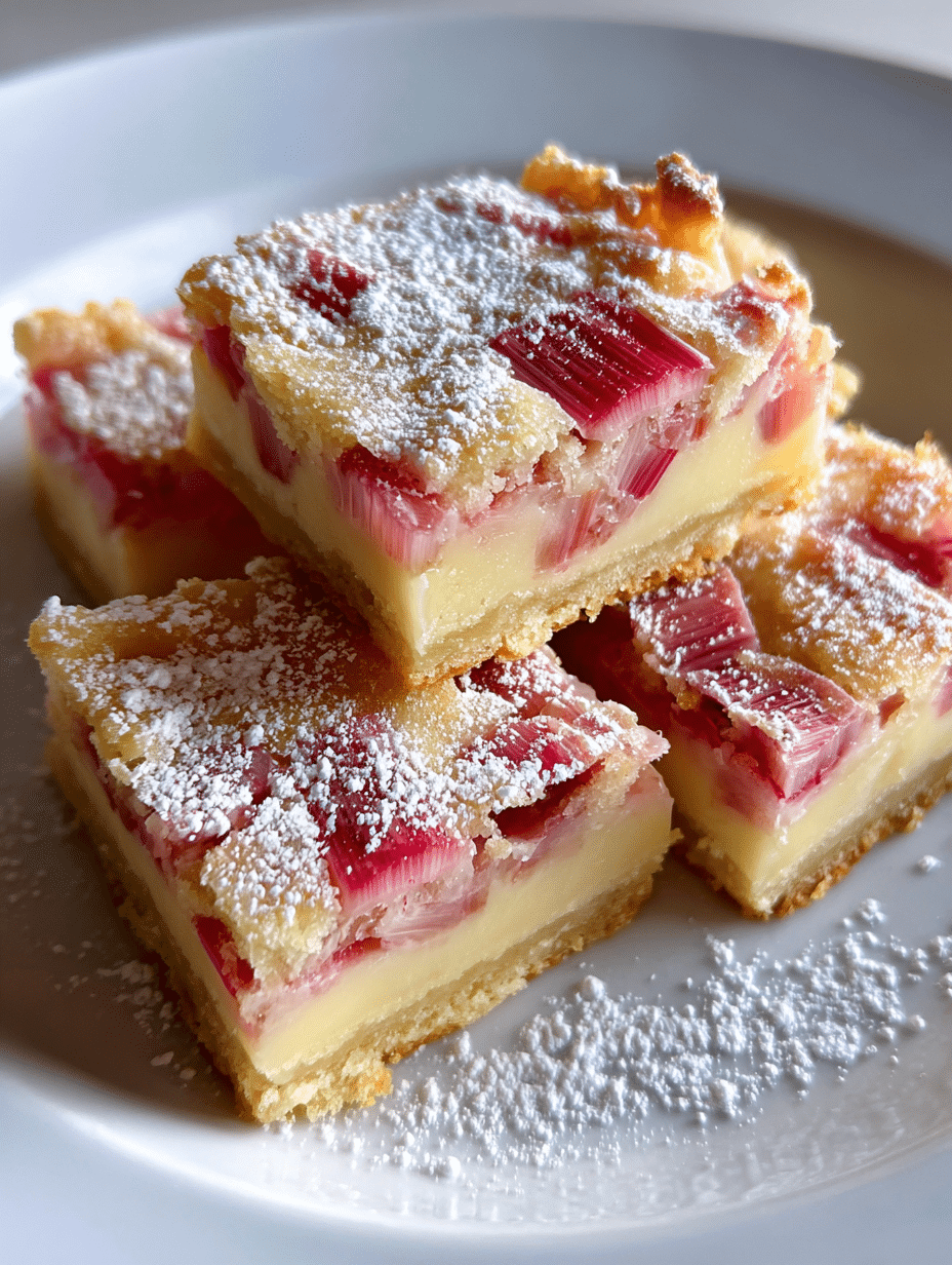 rhubarb custard bars recipe with creamy custard and buttery crust