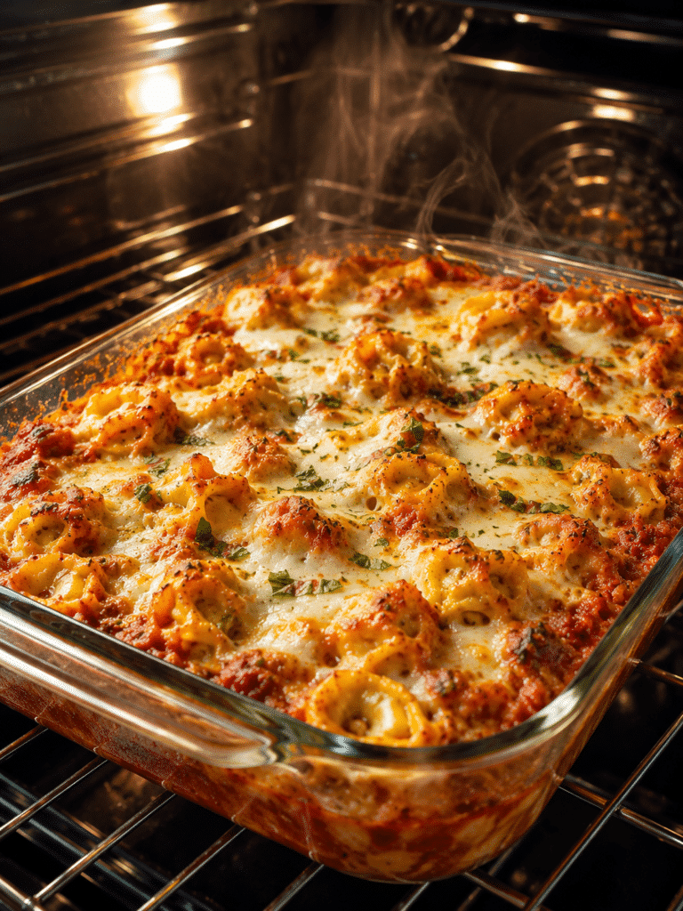 baked tortellini casserole recipe with melted cheese