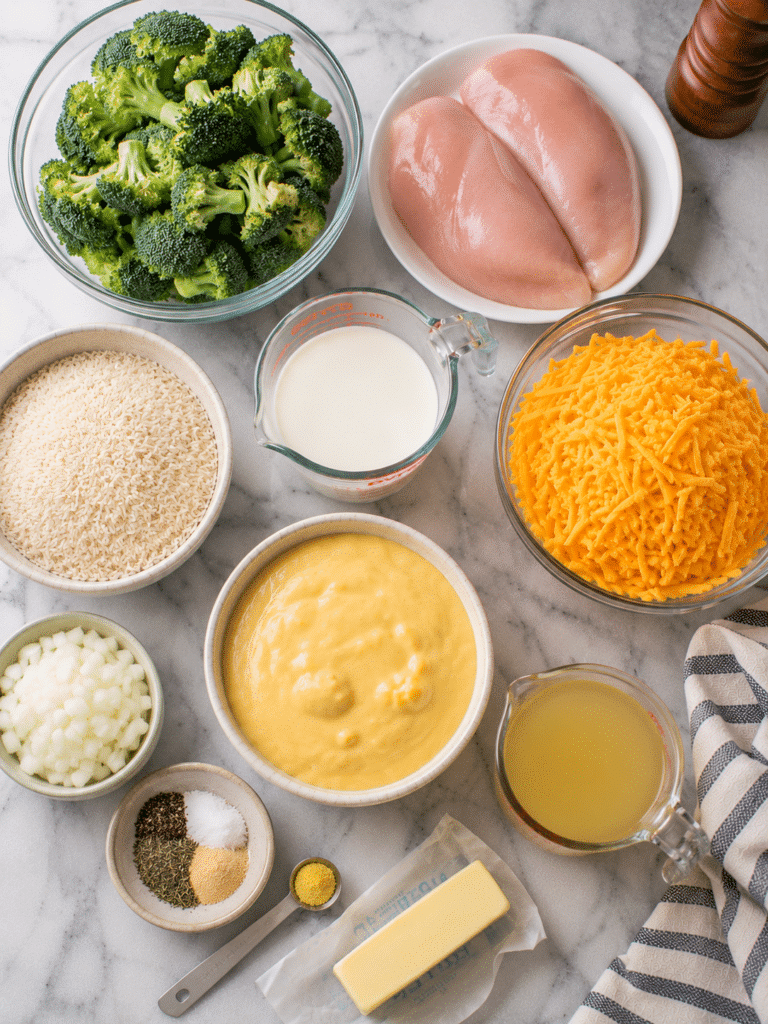 Chicken Broccoli Rice Cheese Casserole: Easy, Cheesy Family Favorite Ingredients for chicken broccoli rice cheese casserole recipe