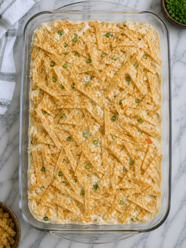 crab rangoon casserole before baking