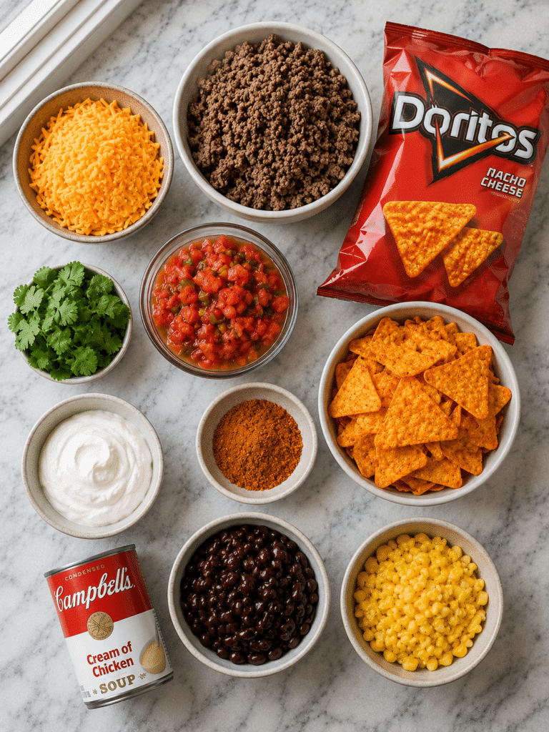 Doritos casserole ingredients ready for preparation