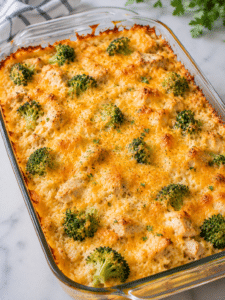 Gluten free casserole recipe baked with chicken rice and cheese