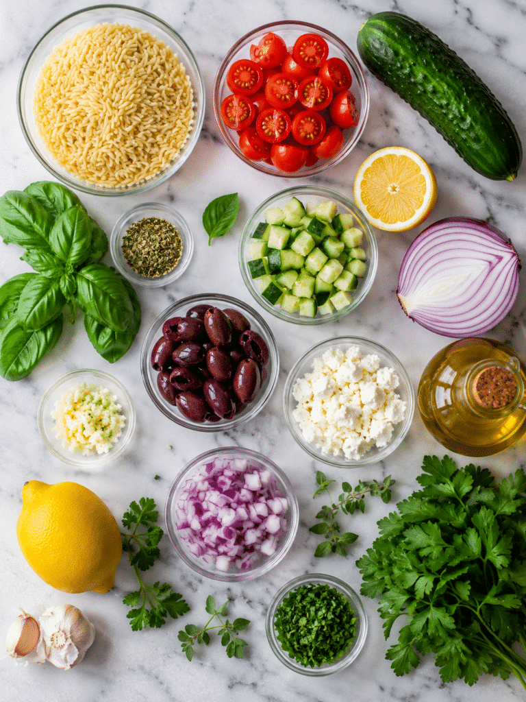 herby Italian orzo salad ingredients