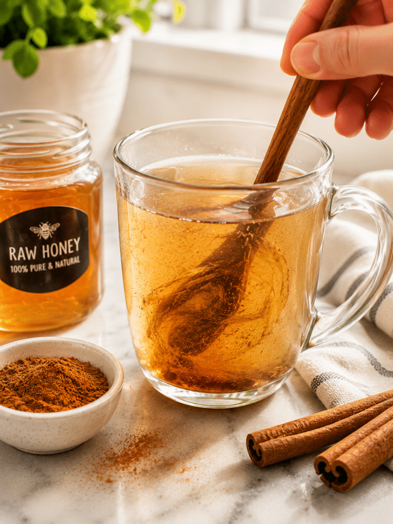 Mixing honey and cinnamon for memory drink