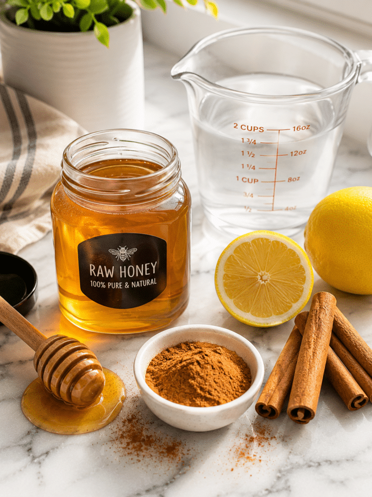 Ingredients for honey and cinnamon for memory recipe