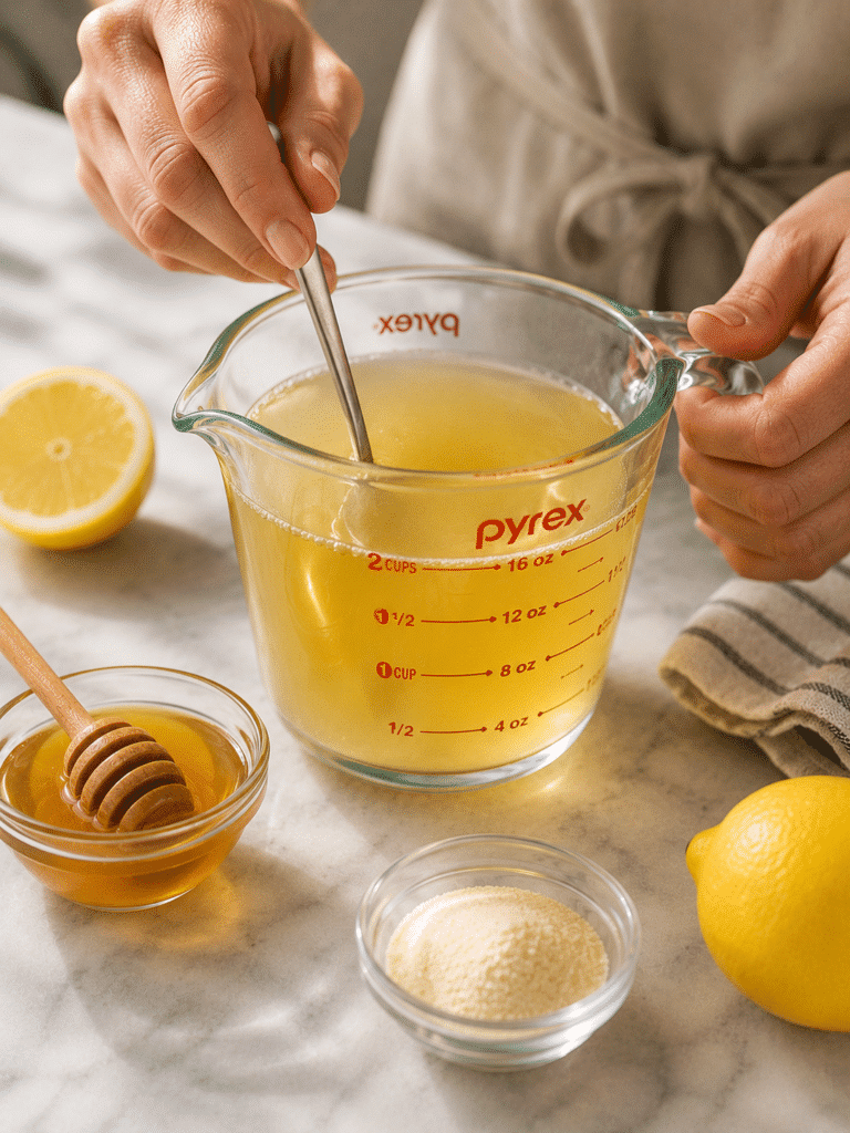 Mixing gelatin into warm water for a horse gelatin trick recipe