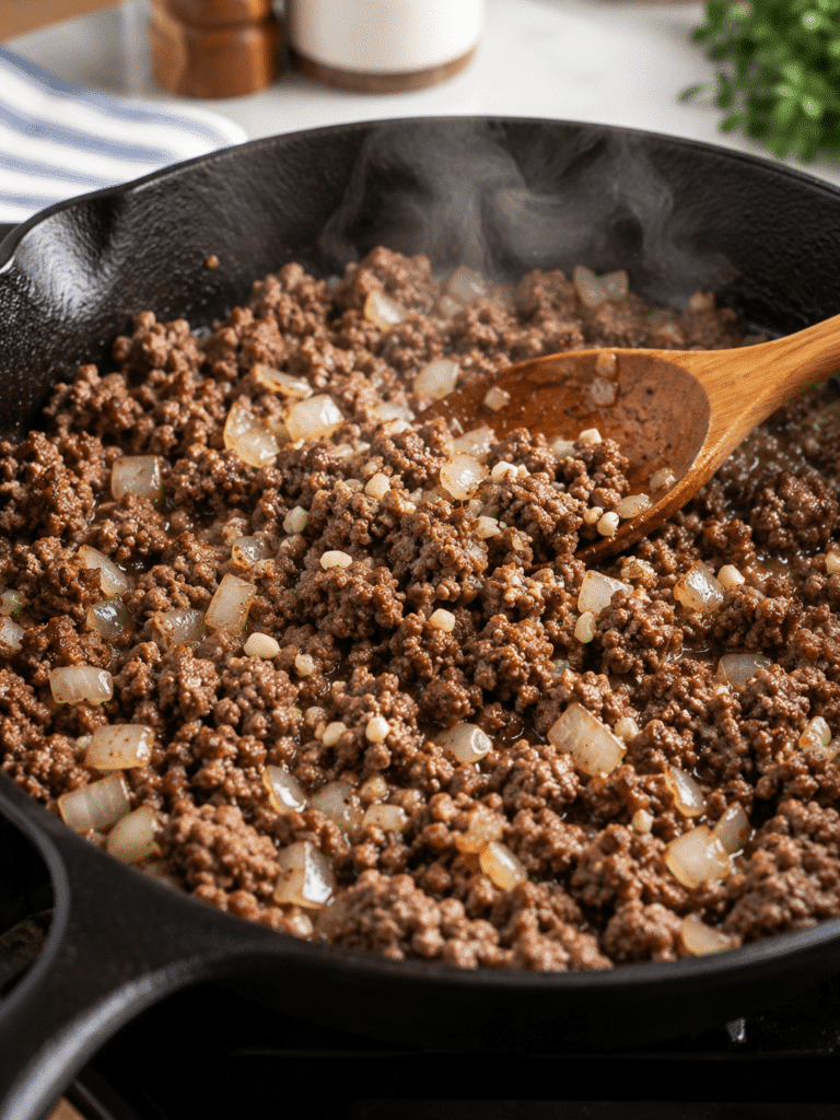 Cooking ground beef for low carb casserole recipe