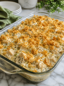 Poppy seed chicken casserole recipe fresh from the oven