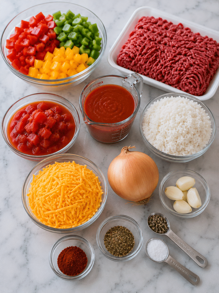 Ingredients for stuffed pepper casserole recipe