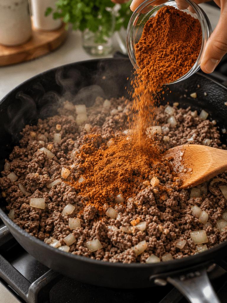 Cooking beef for taco rice casserole recipe