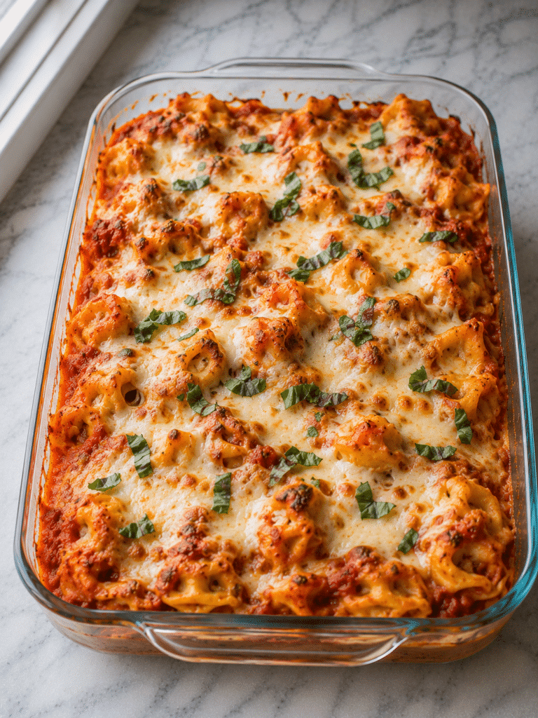 tortellini casserole recipe baked with cheese and marinara sauce