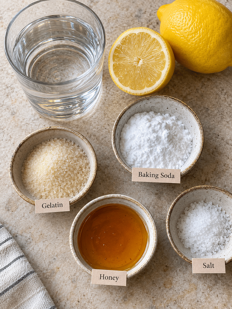 Baking Soda Horse Trick: What It Is, Recipe Claims & Safety Baking soda horse trick ingredients including gelatin, lemon, honey and salt