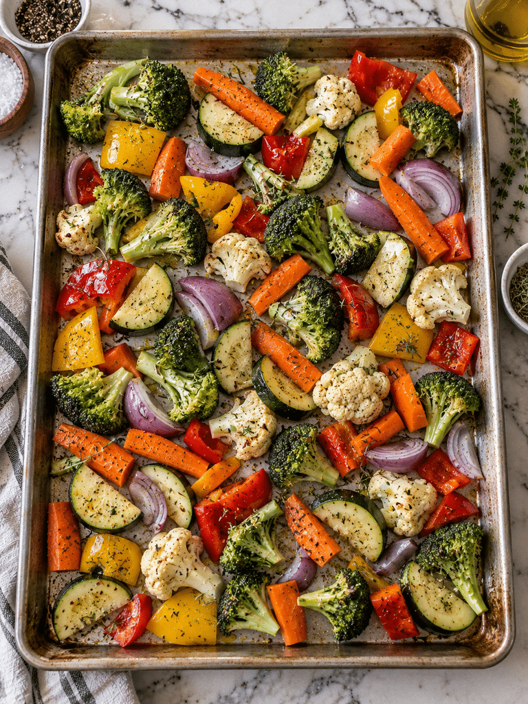 How to make roasted vegetables by spacing them evenly on a sheet pan