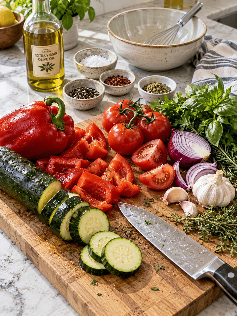 How to cook with basic food preparation, vegetables, seasonings, and kitchen tools